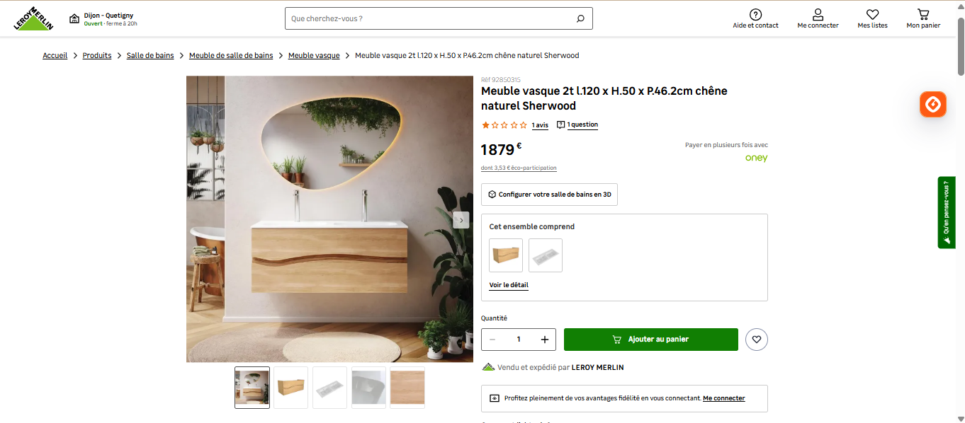Fiche d’un meuble SHERWOOD sur le site Leroy Merlin